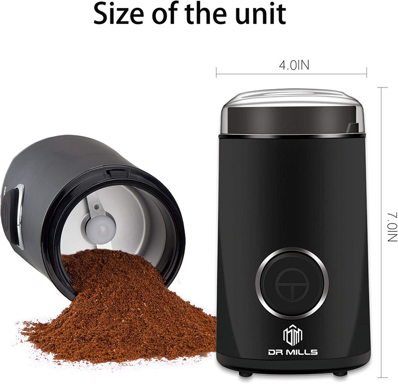 DR MILLS DM-7441 Coffee Grinder Electric,Coffee Bean Grinder,Spice Grinder,Blade & cup made with SUS304 stianlees steel (Black)