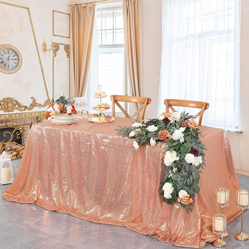 Rose Gold Sequin Tablecloth - 60x102Inch Rectangle Table Cover for Baby Showers Weddings and Parties