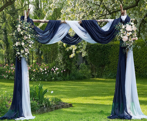Wedding Arch Draping Fabric Bundle - White Navy Scarves for Ceremony Decoration