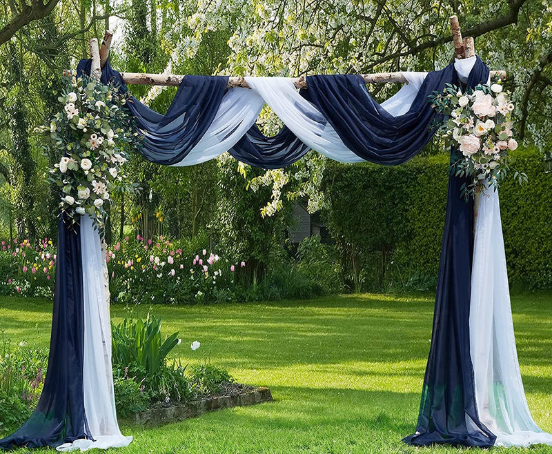 Wedding Arch Draping Fabric Bundle - White Navy Scarves for Ceremony Decoration
