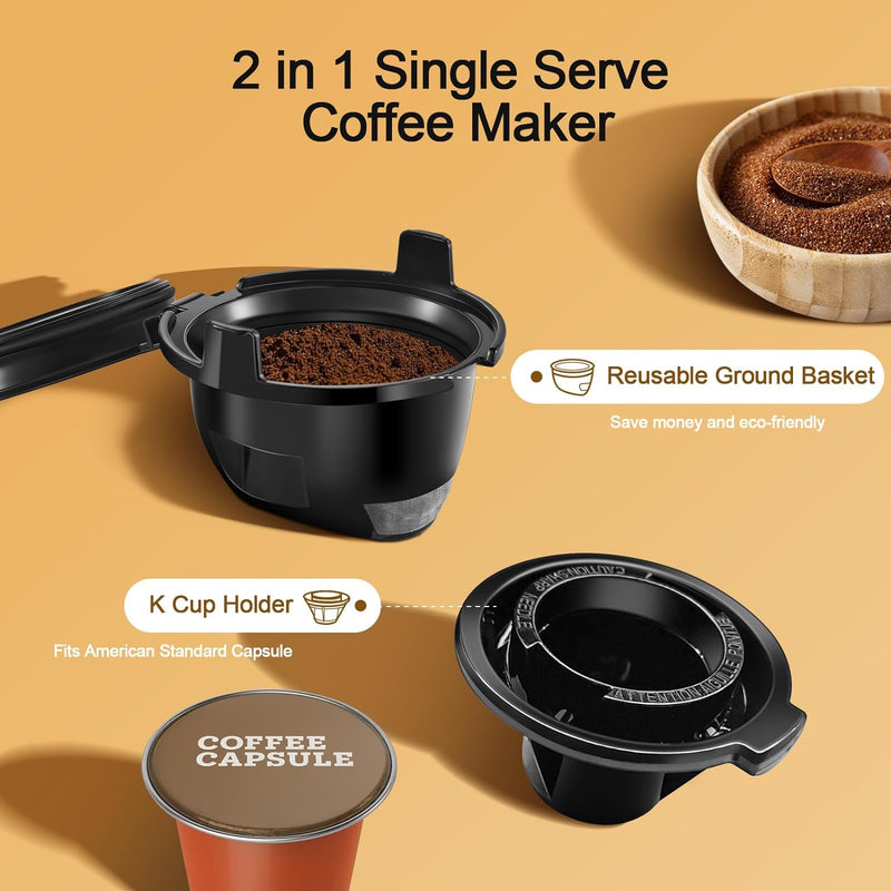 ILAVIE Single Serve Coffee Maker for K Cup & Ground Coffee, Single Cup Coffee Maker, 6 to 14 oz Brew Sizes with 40oz Removable Reservoir, Small Coffee Maker with Self-cleaning Function, Black