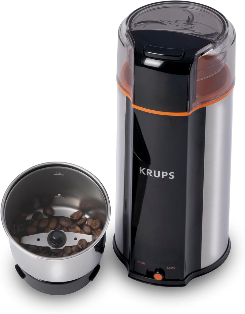 Krups Coffee and Spice Grinder 12 Cup Easy to Use, One Touch Operation 200 Watts Dry Herbs, Nuts Black