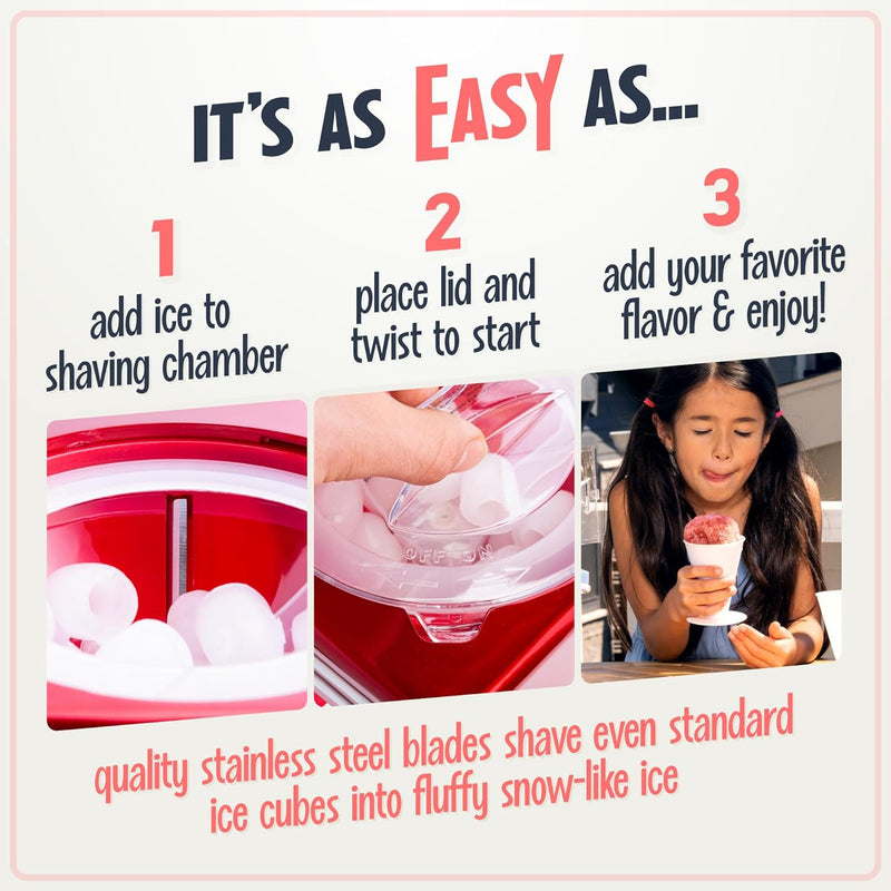 Nostalgia Snow Cone Shaved Ice Machine - Retro Table-Top Slushie Machine Makes 20 Icy Treats - Includes 2 Reusable Plastic Cups & Ice Scoop - Retro Red