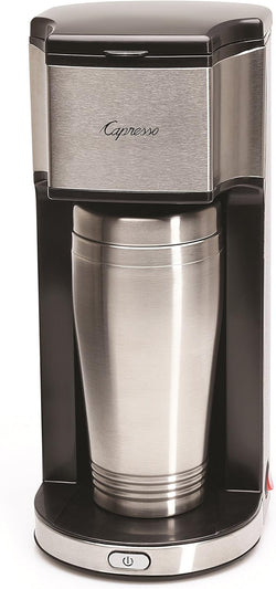 Capresso 425 On-the-Go Personal Coffee Maker, Silver/Black, Stainless steel, 16 oz