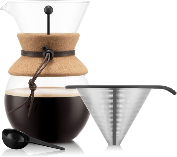 BODUM Pour Over Coffee Maker with Permanent Filter, New Cork, 34 OZ