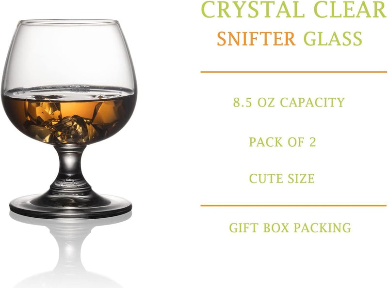 BothEarn Small Clear Brandy Snifter Set of 2, 8.5 Ounce (250 ml) Crystal Whiskey Cognac Glass, Good for Wedding Bar Party Home Cocktail