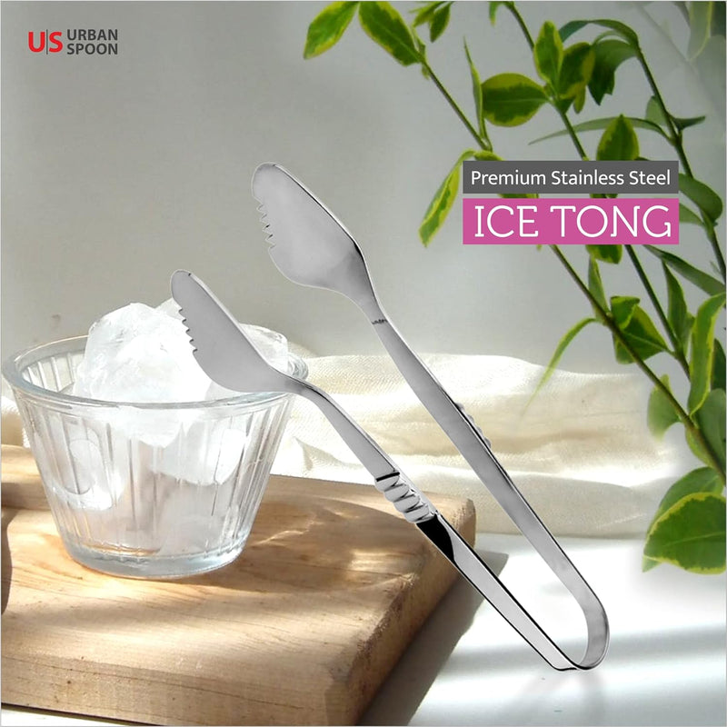 Urban Spoon Ice Tongs, Stainless Steel Ice Tongs for Cocktails, Bar Tools, Serving Tools, 7.6 Inch Metal Tongs