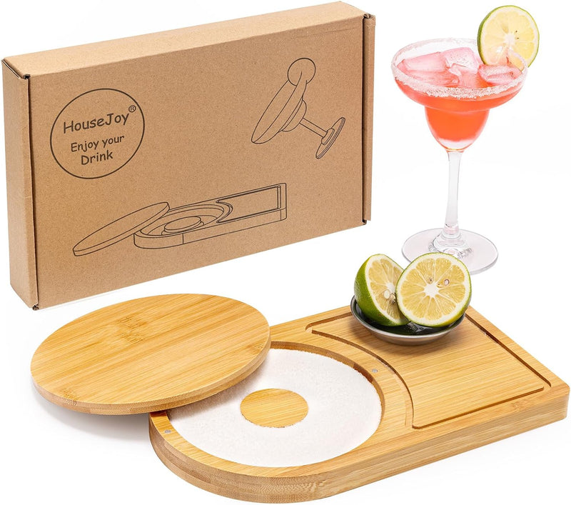 HouseJoy Margaritas Salt Rimmer Set Bar Glass Rimmer for Margaritas and Cocktail Sugar and Salt Rimmer for Wide Glasses with Magnetic Lid Bar Cart Accessories Salt Storage