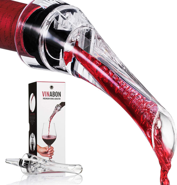 VINABON Wine Aerator Pourer Spout - Professional Quality Wine Aerator Attaches to Wine Bottle for Improved Flavor, Enhanced Bouquet, Rich Finish and Bubbles, No-Drip, Spill. Includes WineGuide Ebook