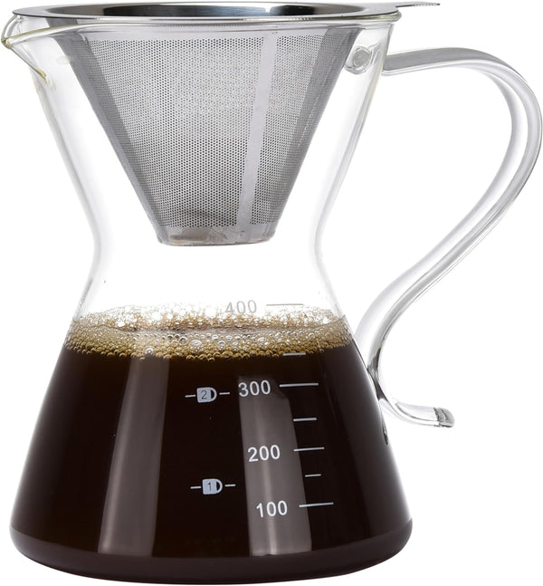 Outlery Transparent Glass and Silver Pour Over Coffee Maker Set - Instant Coffee Pot Brewer - Precise Gooseneck Spout Portable Coffee Maker for Home, Cafe, Office - 400ml Coffee Glass Dripper Kettle