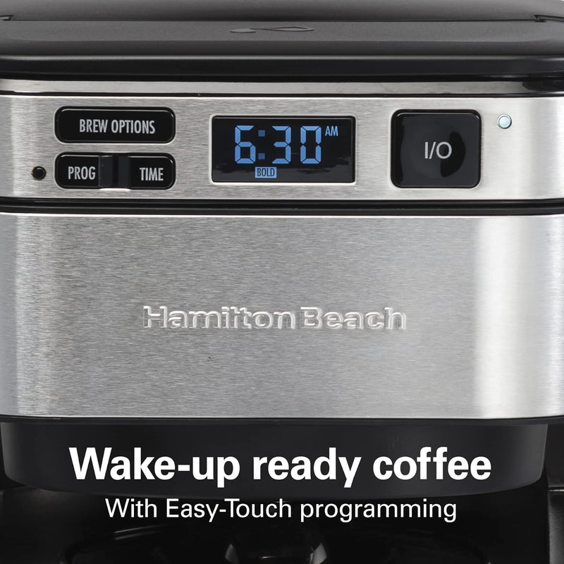 Hamilton Beach Programmable Coffee Maker, 12 Cups, Front Access Easy Fill, Pause & Serve, 3 Brewing Options, Black (46310)