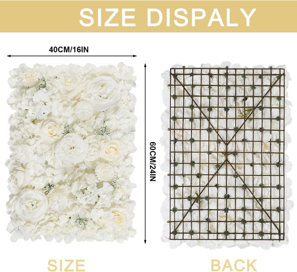 2-Pack Artificial White Hydrangea Flower Wall Panels - 16x24 Faux Silk Peony Flower Mat for Wedding Decor