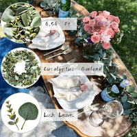 Eucalyptus Garland 6.56 Ft Lush Silver Dollar Eucalyptus Leaves Boxwood Artificial Faux Greenery Garland Vines for Baby Shower Wedding Party Table Runner Room Home Mantle Decor