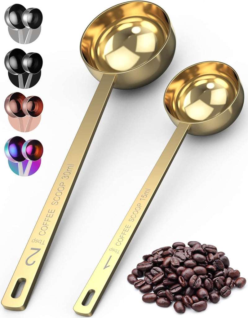 Orblue Premium Coffee Scoop Set - 1 Tbsp (15ml) & 2 Tbsp (30ml) Measuring Tablespoon - Stainless Steel Coffee Measuring Spoon and Scooper with Long Handles - Pack of 2
