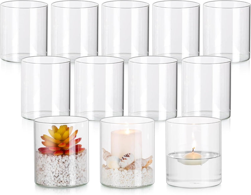 Glasseam Hurricane Glass Candle Holder Set of 6, Cylinder Clear Candle Holders for Pillar Candles, Modern Cylinder Vases for Floating Candles, Vases for Centerpiece Wedding Table Decorations, 6inch