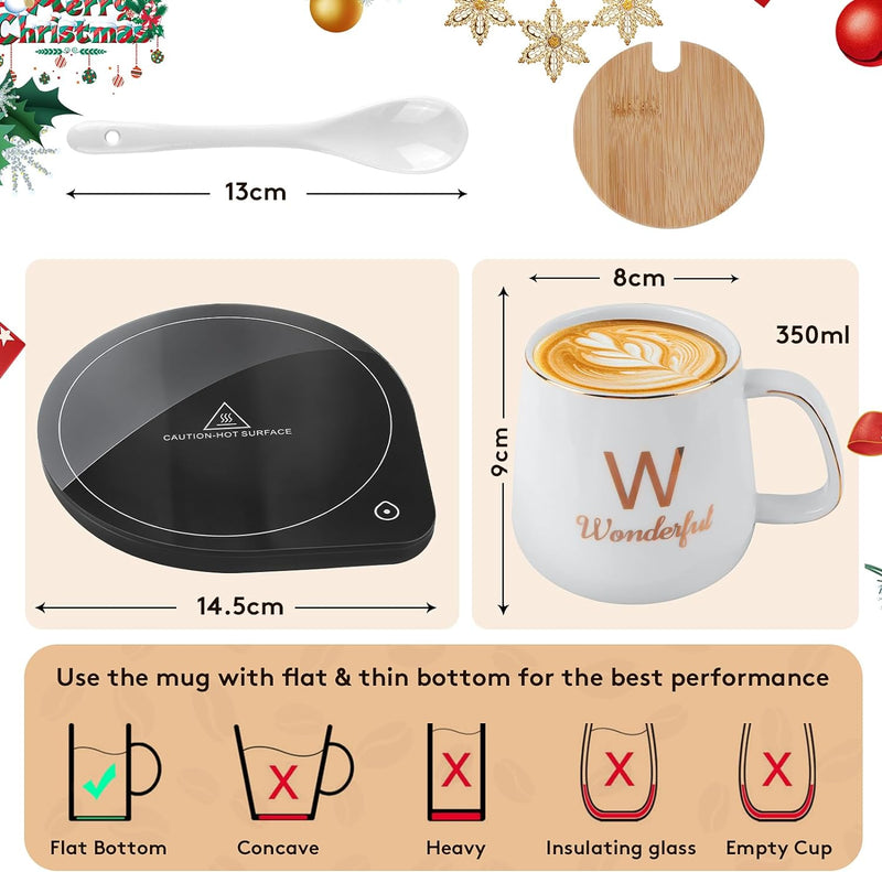 Coffee Mug Warmer for Desk, Smart Coffee Warmer with Cup Set, Electric Coffee Warmer with Auto Shut on/Off 2 Temperature Setting for Heating Coffee, Beverage, Milk, Tea and Hot Chocolate