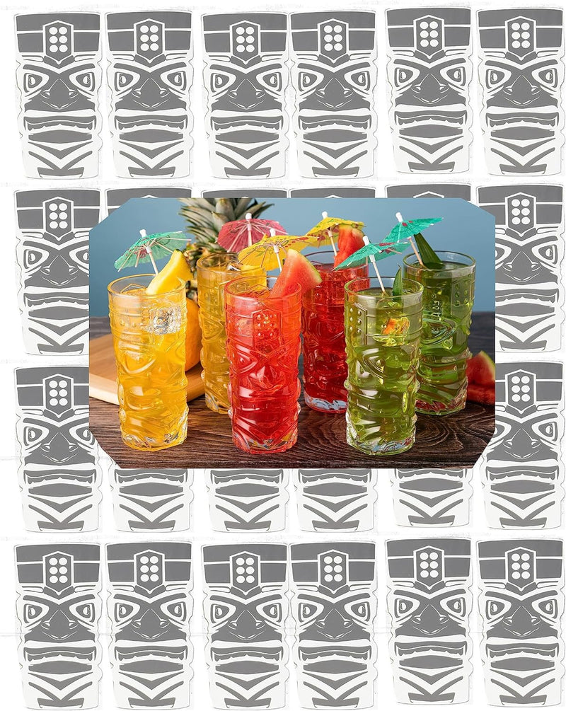 Clear Tiki Glasses, Set of 4 - 450 ML - Perfect for Exotic Cocktails, Lemonade, Ice Tea, Mixed Drinks- Exotic Zombie, Rum, Mai Tai, Pina Colada, Punch, Hurricane, Bar Drinkware