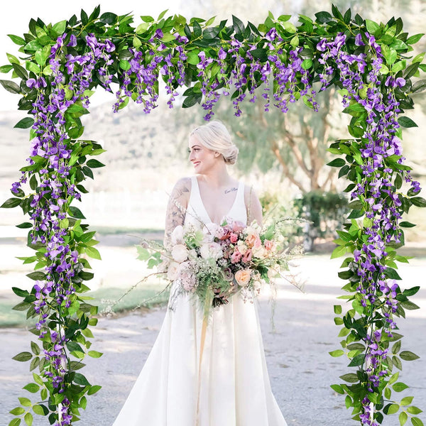 Artificial Wisteria Garland - 4Pcs 66FtPiece Hanging Flowers for Home Garden Wedding Decor Purple
