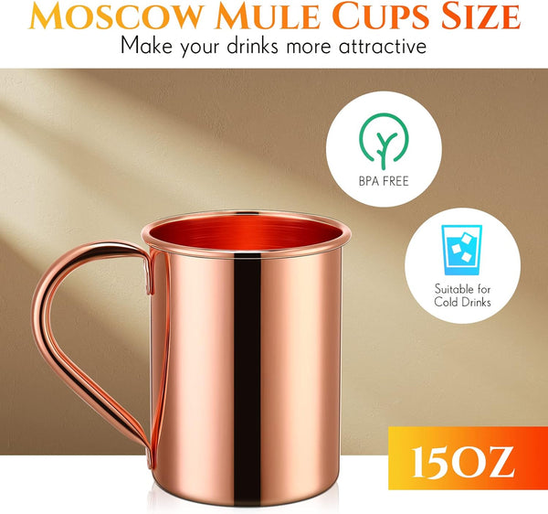 Eaasty 12 Packs Moscow Mule Cups with Straws 15 oz Hammered Copper Mugs 304 Stainless Steel Lining Mule Mugs Pure Cooper Plating Cups for Coffee Wine Wedding Birthday Party Supplies