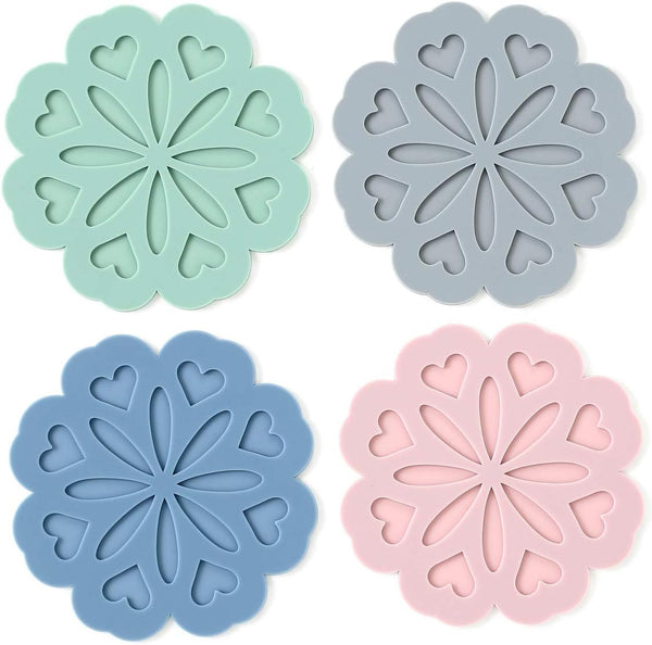 Set 4 Silicone Trivet Mat - Hot Pot Holder Hot Pads for Table & Countertop - Trivet for Hot Dishes - Non-Slip & Heat Resistant Modern Kitchen Hot Pads for Pots & Pans, Assort 4 colors