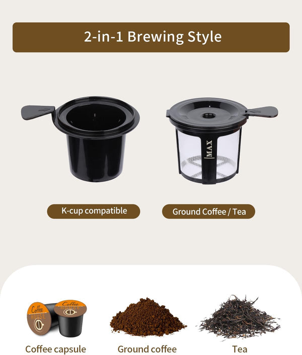 Teglu Single Serve Coffee Maker for K Cup Pod & Ground Coffee 2 in 1, K Cup Coffee Machine 14 Oz Brew Size, Mini One Cup Coffee Pot Fast Brewing 800W, Reusable Filter, CM208, Black