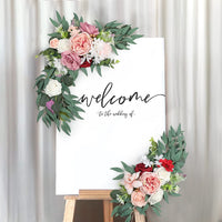 2Pcs Wedding Arch Flowers Kit Artificial Flower Swag for Wedding Welcome Sign Dusty Rose White Floral Swag Garland for Wedding Reception Ceremony Backdrop Sweetheart Table Chair Home Decor