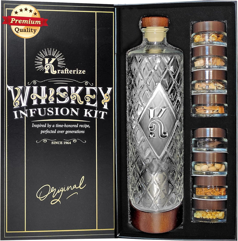 DIY Whiskey Gifts for Men - Whiskey Infusion Kit & Whiskey Decanter Set with Botanicals & Wood Chips - Bourbon Decanter & Bourbon Gifts for Men Who Have Everything by Krafterize