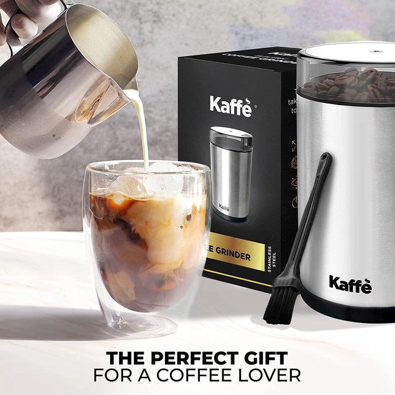 Kaffe Coffee Grinder Electric - Spice Grinder w/Cleaning Brush, Easy On/Off - Perfect for Espresso, Herbs, Spices, Nuts, Grain - 3.5oz / 14 Cup