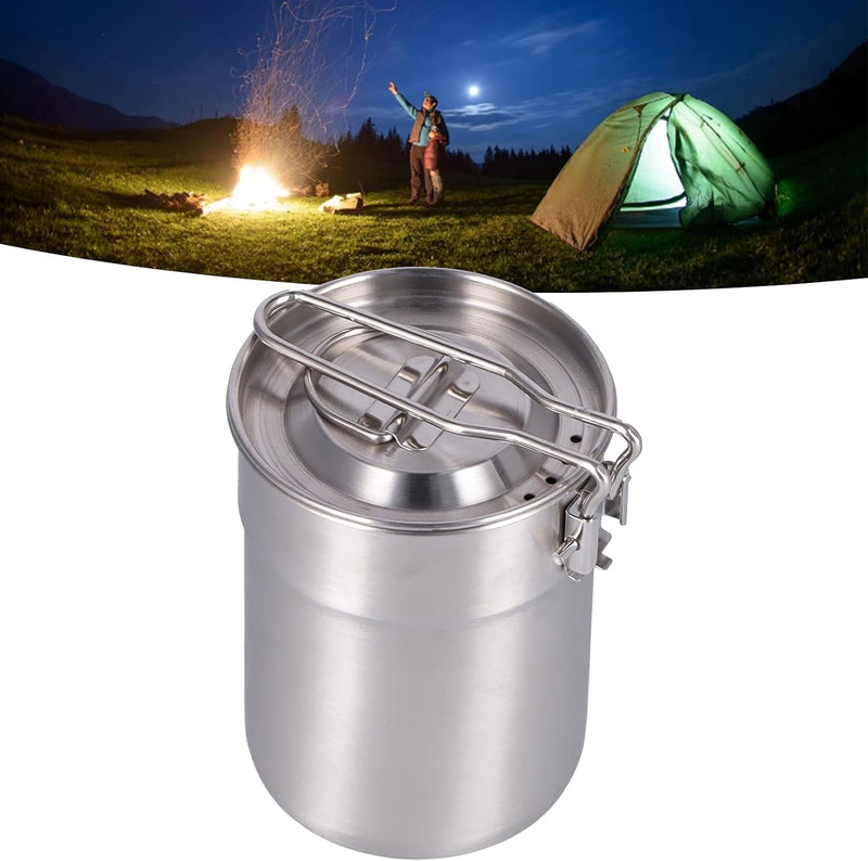 Aqur2020 Coffee Percolator, Outdoor Coffee Maker Cup 1L Camping Cooking Pot with Foldable Handle Lid for Hiking Traveling Fast Brew