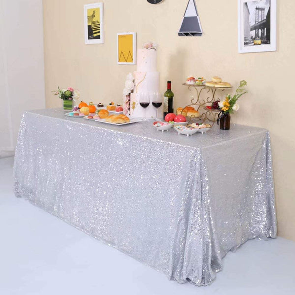 Glitter Silver Sequin Tablecloth for Party Wedding Banquet 60X102 Inch Rectangle Table Cloth