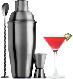 Large 24 oz Stainless Steel Cocktail Shaker Set - Mixed Drink Shaker - Martini Shaker Set with Built in Strainer, Double Sided Jigger & Combo Muddler Mixing Spoon - Pro Margarita Shaker - by Zulay