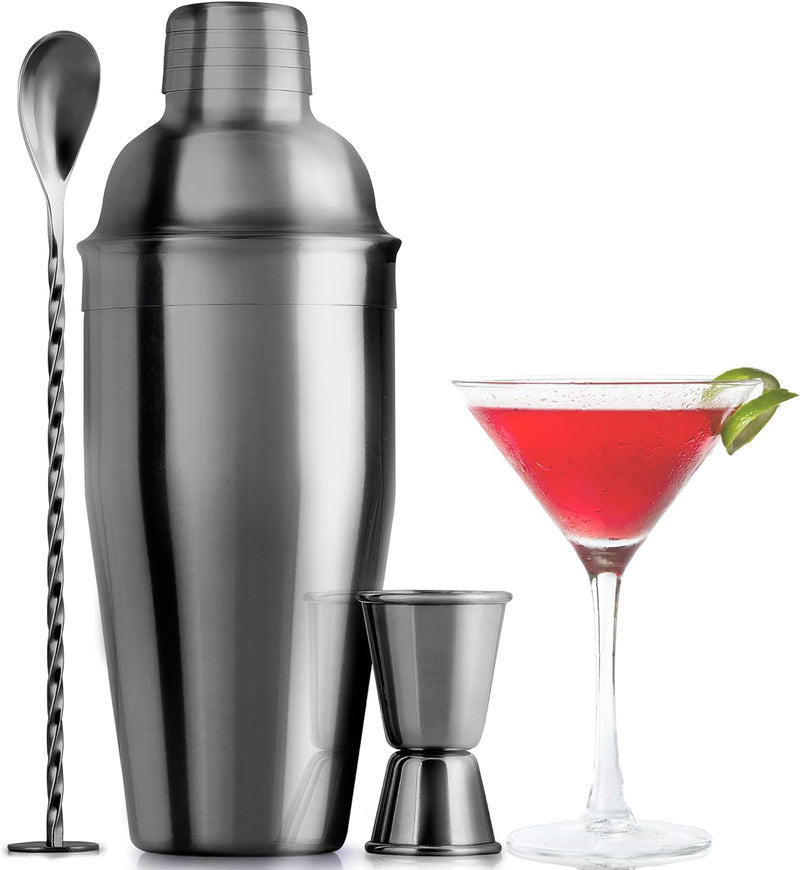 Large 24 oz Stainless Steel Cocktail Shaker Set - Mixed Drink Shaker - Martini Shaker Set with Built in Strainer, Double Sided Jigger & Combo Muddler Mixing Spoon - Pro Margarita Shaker - by Zulay