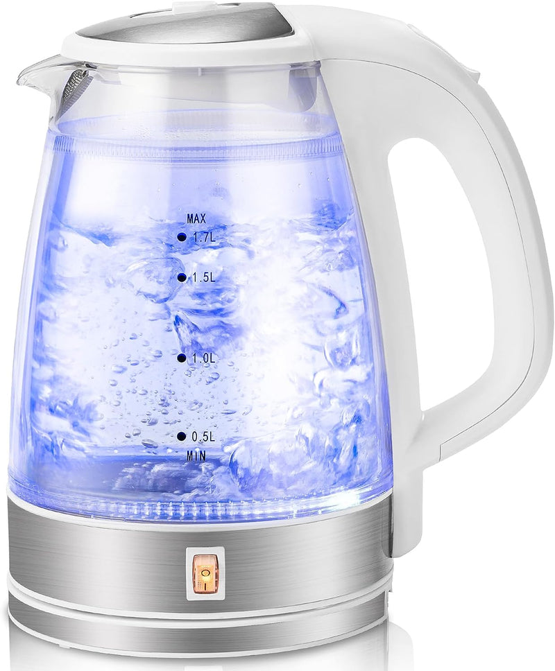 Pukomc Electric Kettle - 1.7L Hot Water Boiler - Glass Tea kettle with Wide Opening and Led Indicator, Auto Shut-Off and Boil-Dry Protection - Series 9460