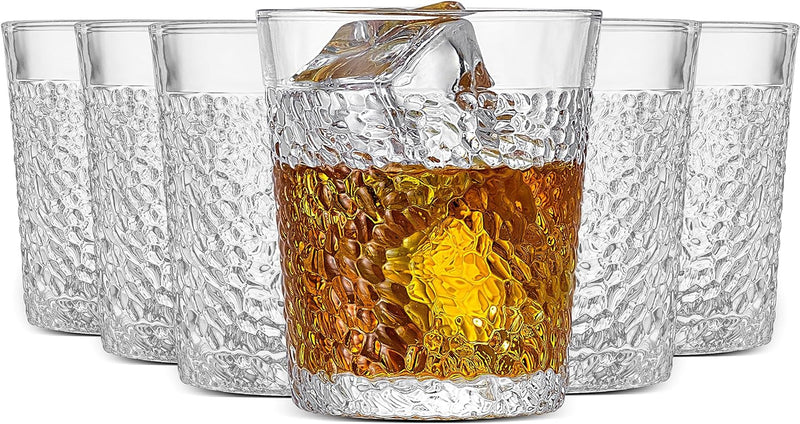 LUXU Whiskey Glasses-Premium 11 OZ Scotch Glasses Set of 6 /Old Fashioned Whiskey Glasses/Perfect Scotch Bourbon Whiskey Tumblers/Style Glassware for Bourbon/Rum glasses/Bar whiskey glasses,Clear