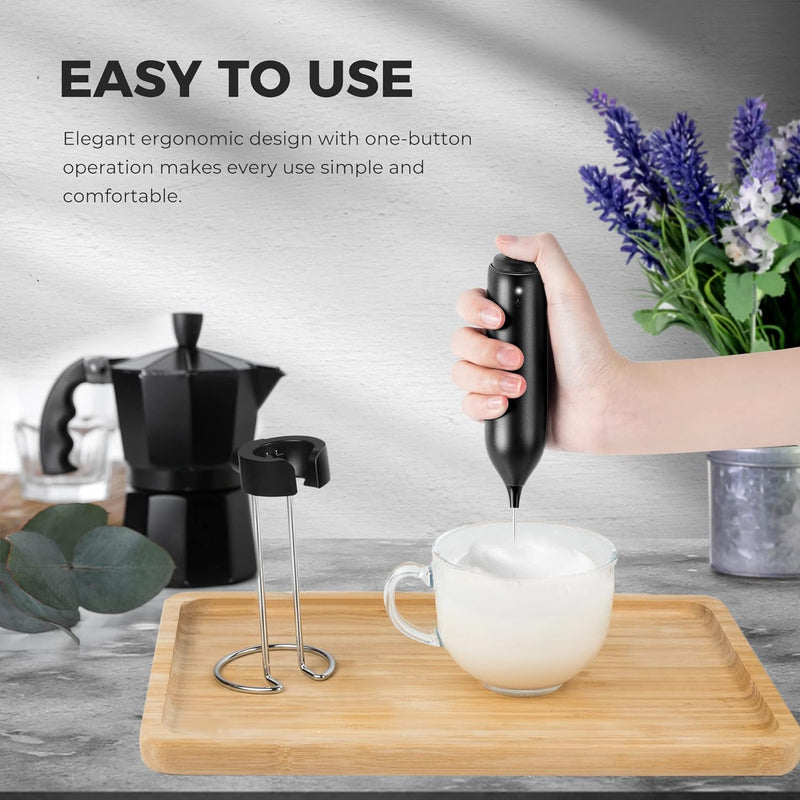 FLENDY Rechargeable Milk Frother Handheld, Coffee Frother Handheld Rechargeable with USB C Integrated Charging Stand, Electric Drink Mixer Handheld, Mini Electric Whisk for Coffee, Matcha, etc