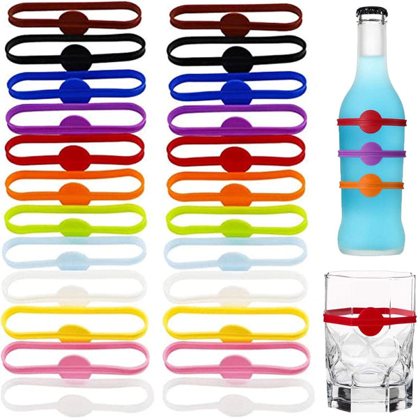 YFLife Drink Markers Silicone 24pcs, Wine Glass Charms for Party Glasses Cups Cans Dentification, Glass Markers for Drinks, Strip Tag Marker for Beer Bottle Mug Jar, Cocktail Party Solution