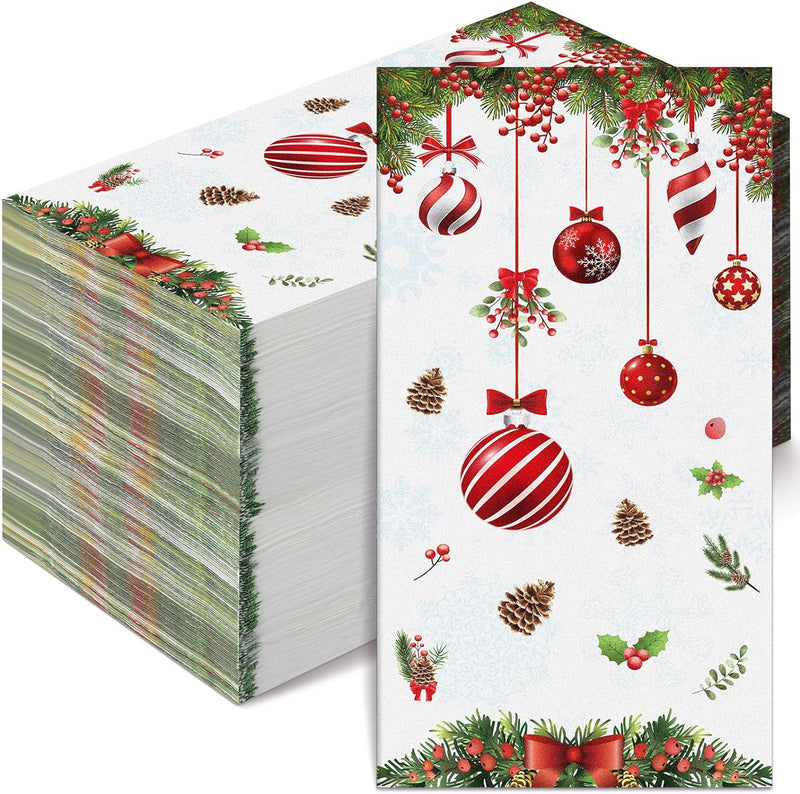 100 Pcs Christmas Napkins Paper Napkins Decorative Disposable Holiday Napkins Paper Merry Christmas Guest Napkins Cocktail Hand Towel for Xmas Dinner Birthday Party Supplies, 2 Styles (Vivid)