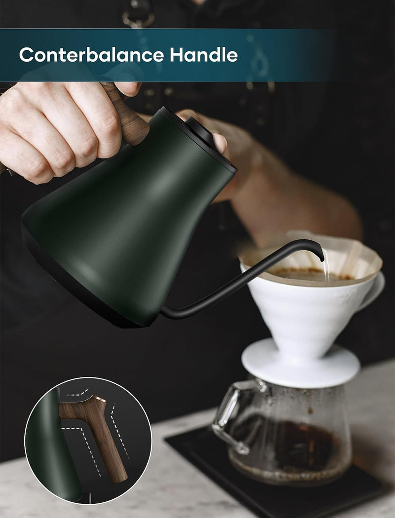 Electric Kettles, INTASTING Gooseneck Electric Kettle, ±1℉ Temperature Control, Stainless Steel Inner, Quick Heating, for Pour Over Coffee, Brew Tea, Boil Hot Water, 0.9L Green