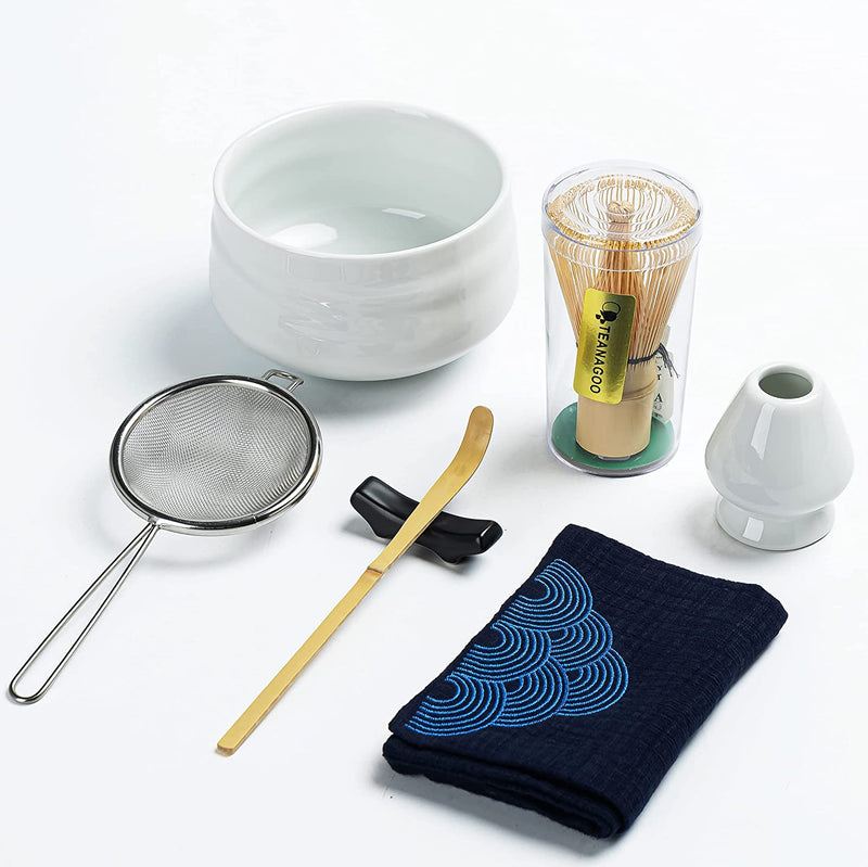 TEANAGOO Japanese Tea Set Matcha Whisk Set Matcha Bowl Bamboo Matcha Whisk (chasen) Scoop (chashaku) Matcha Whisk Holder Tea Making Kit. MSB-5 Matcha Green Tea Powder Kit. Matcha Tea Kit