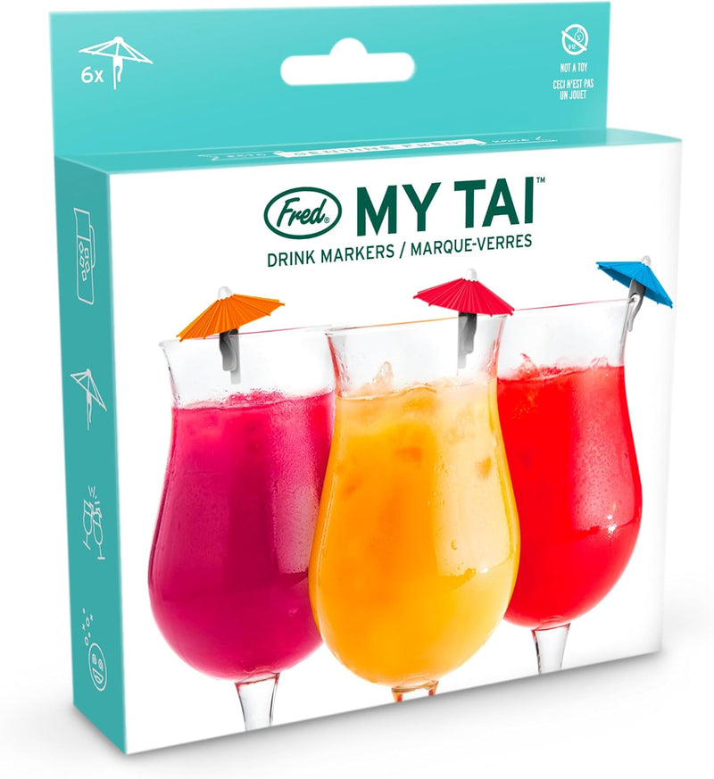 Genuine Fred MY TAI Umbrella Drink Markers, Set of 6, Colorful Silicone Umbrellas to Keep Track of Your Drink, Ideal for Hostess Gifts, Beach Houses, Bachelorette Parties, and White Elephant Parties