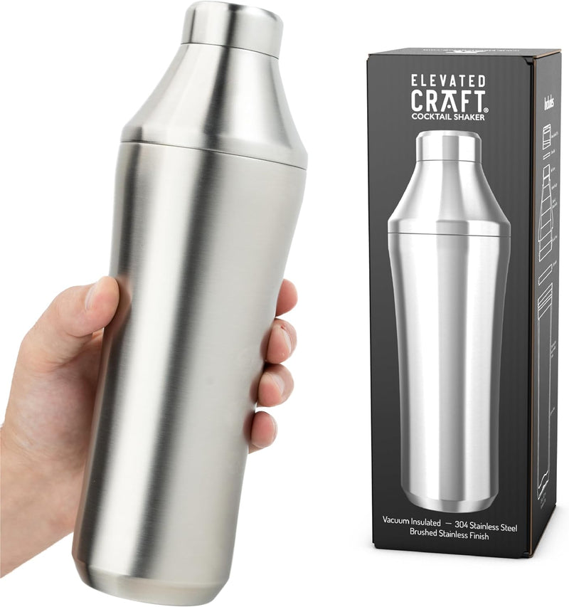 Elevated Craft Hybrid Cocktail Shaker - Premium Vacuum Insulated Stainless Steel Cocktail Shaker - Innovative Measuring System - Martini Shaker for the Home Bartender - 28oz Total Volume