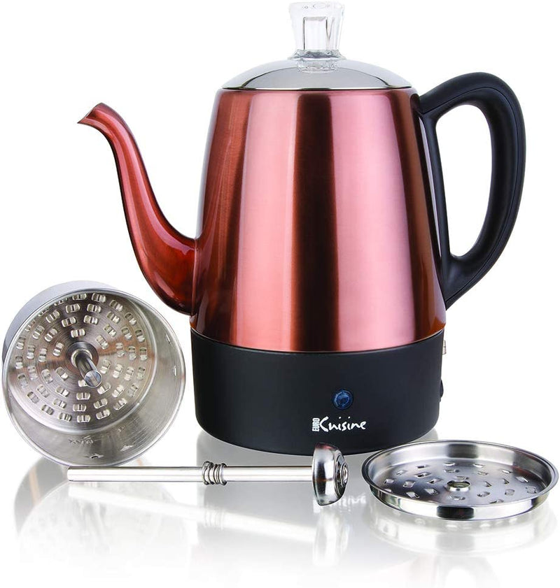 Euro Cuisine PER04 Electric Percolator 4 Cup Stainless Steel Coffee Pot Maker (4 Cup) - Copper Finish