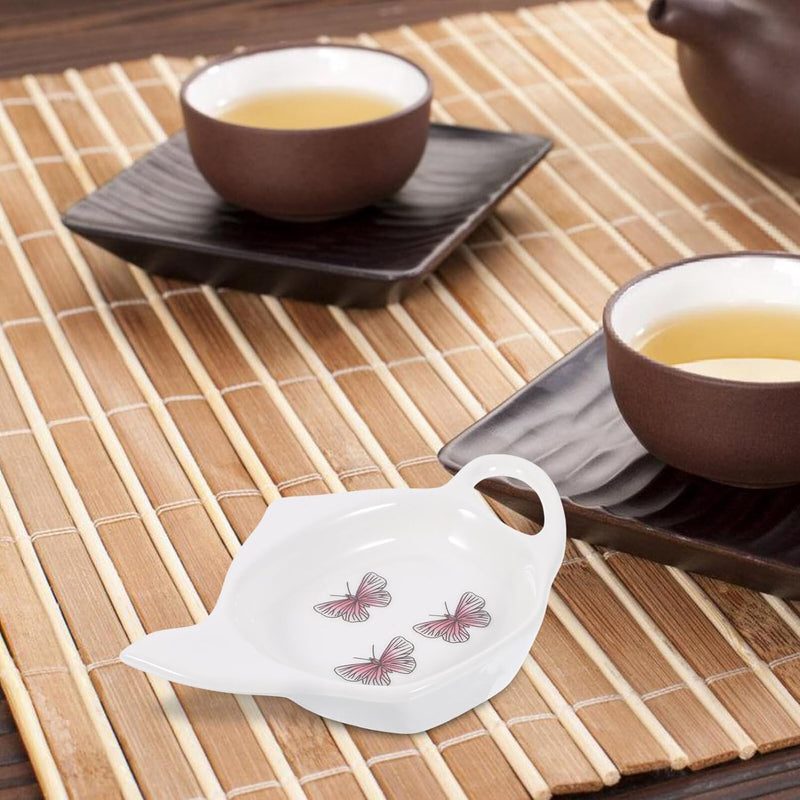 Kichvoe Teapot Shaped Tea Bag Holder Butterfly Pattern Ceramic Teabag Serving Dish Teapot Shaped Spoon Rest Teabag Coaster Seasoning Dish for Kitchen Sauce Dessert