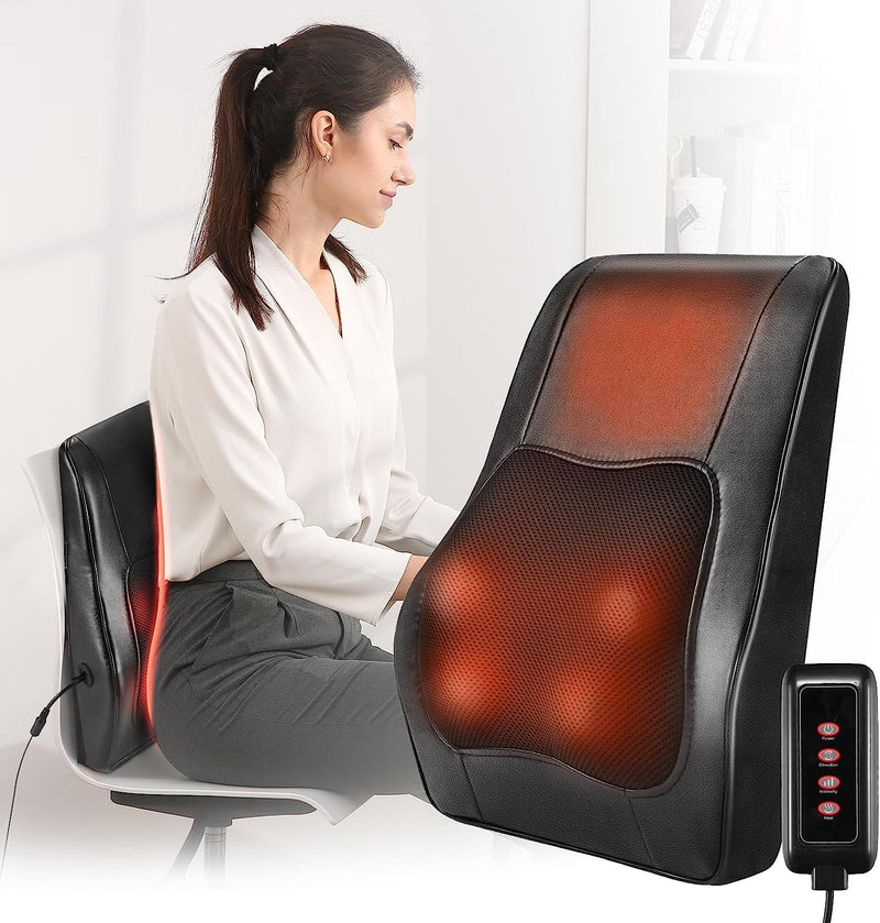 Careboda Shiatsu Back Massager with Heat, 3D Deep Kneading Electric Massager Pillow for Neck and Back Pain Relief, Ideal for Home, Office and Car Use, Best Gift for Christmas Women and Men