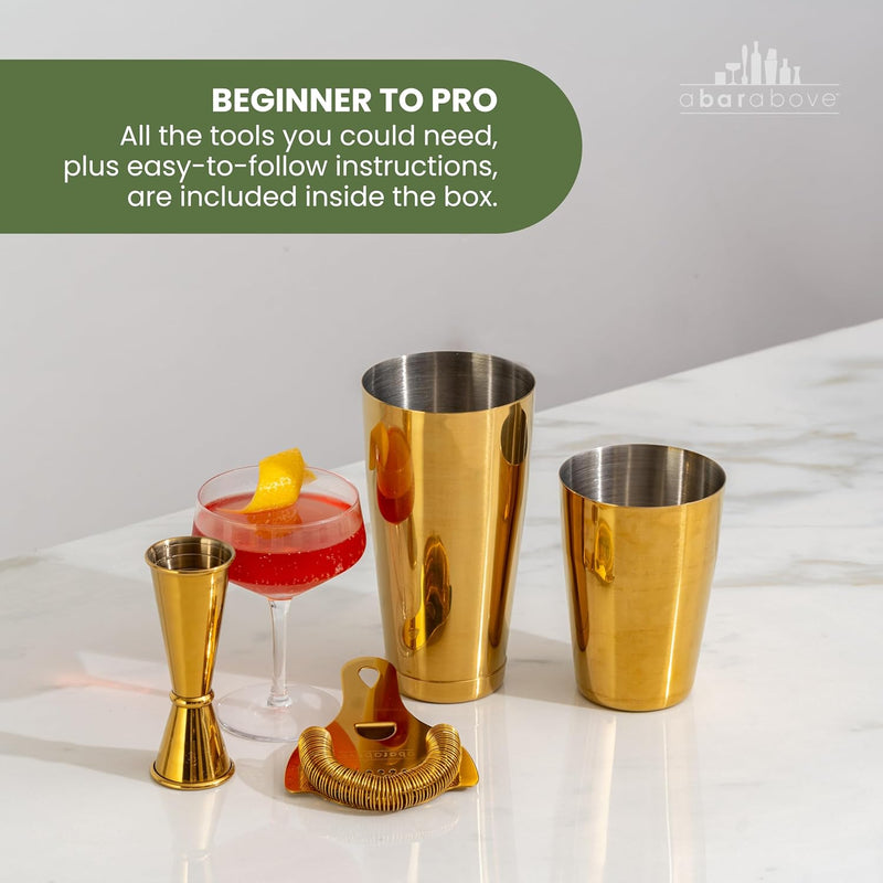 A Bar Above 4-Piece Cocktail Shaker Gift Set for Professional & Home Bar – Premium Bar Kit Accessories – Bar Gifts Set for Men & Women – Includes Boston Cocktail Shaker, Strainer & Japanese Jigger