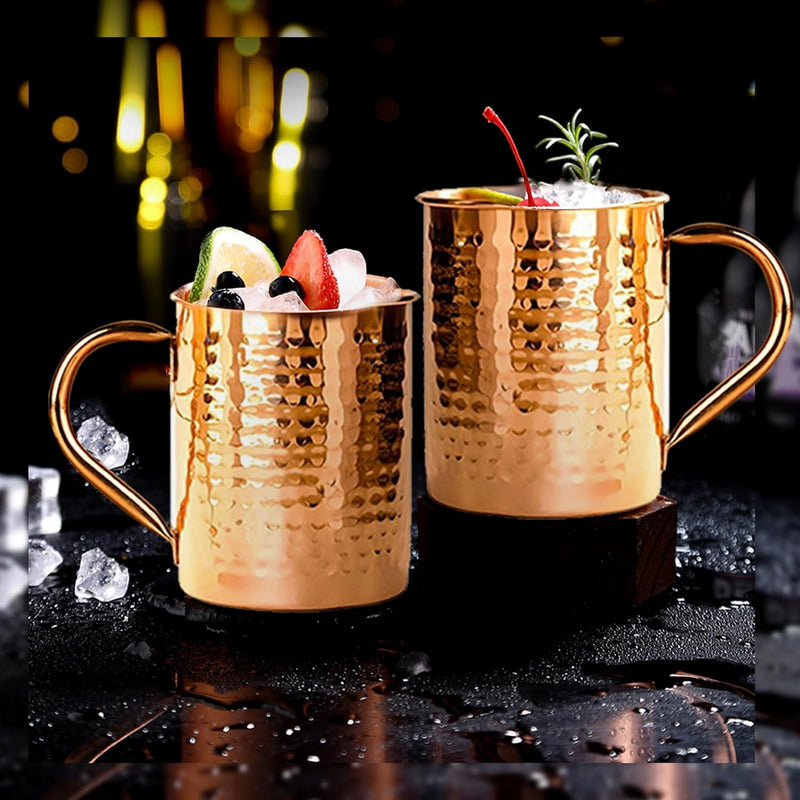 100% Copper Mug for Moscow Mule - 12oz Hammered Pure Copper Thick Straight Wall