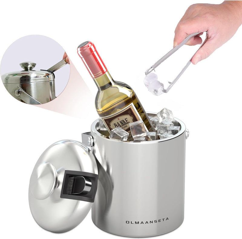 Olmaanseta Small Ice Bucket For Cocktail Bar With Lid And Tongs,Stainless Steel Insulated Ice Cube Bucket,Bar Ice Bucket For parties Wine Cooler Buckets