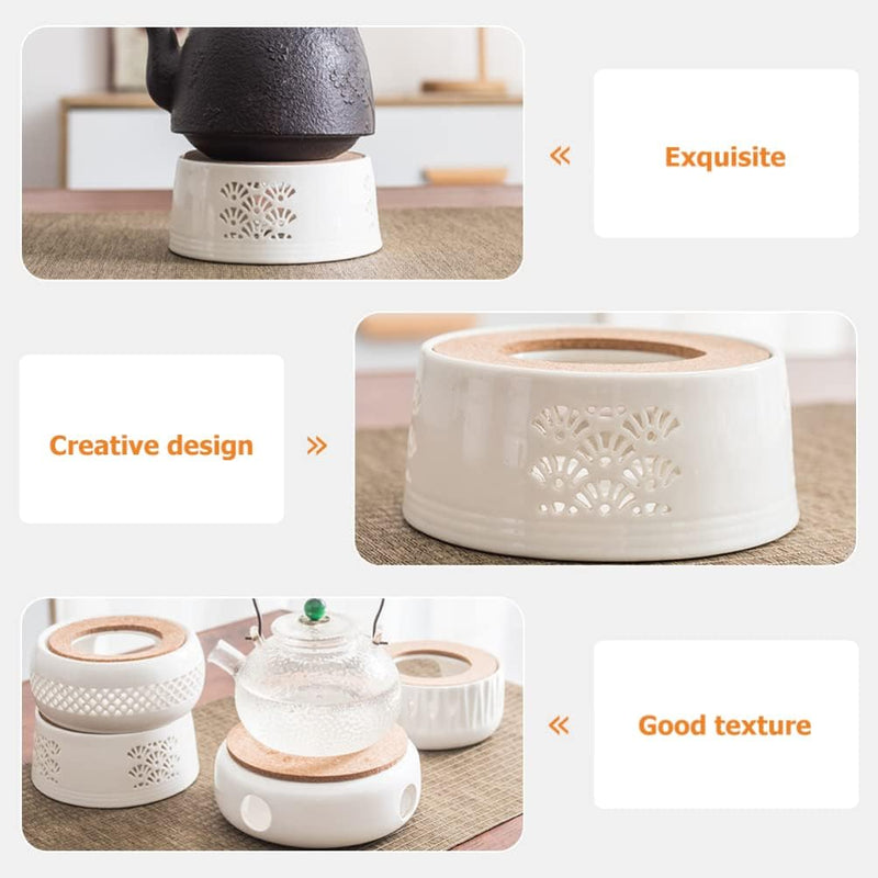 DOITOOL Tea Warmer Modern Teapot Warmer Candle Heating Device Tea Light Teapot Warmer Teapot Candle Holder Electric Teapot Warmer Hollow Teapot Warmer Glass Ceramics Candlestick White