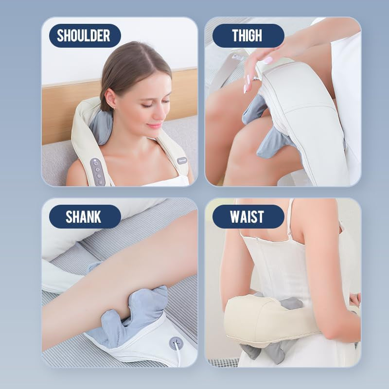 Neck and Shoulder Massager,Shiatsu Back Massager with Heat, Wireless Deep Kneading Massage for Neck, Back, Shoulder, Leg, Suitable for Office, Home and Travel. (Off White)