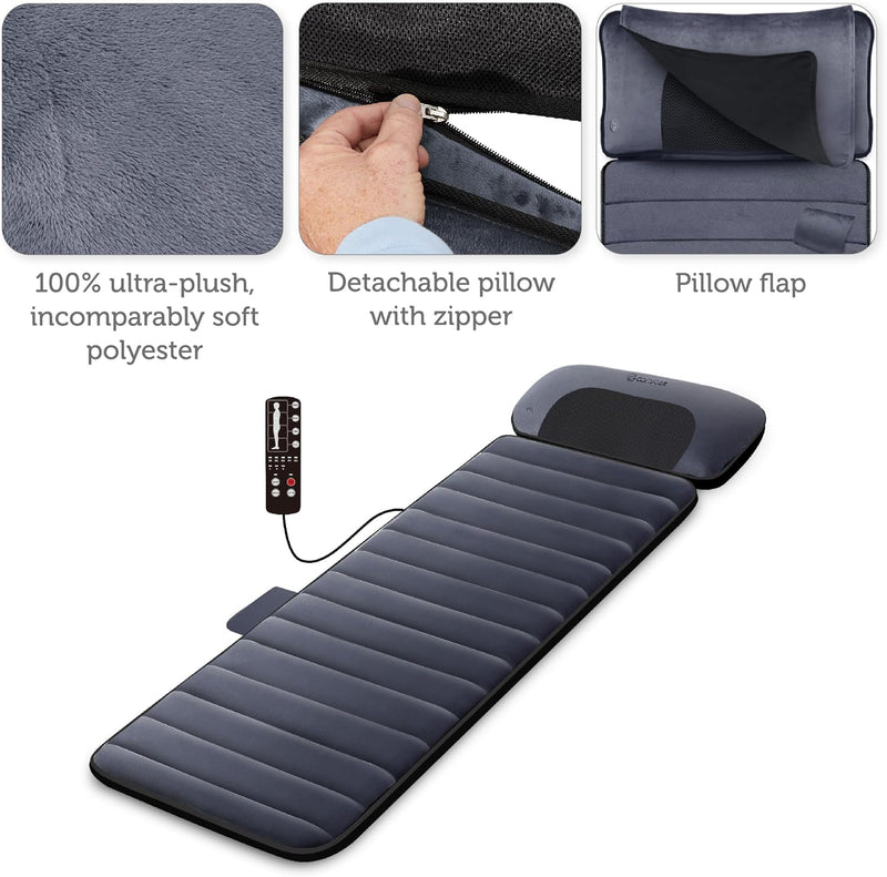 COMFIER Heated Full Body Massage Mat, Back Massager for Back Pain Relief, Vibartion Heating Massage Pad with Removable Shiatsu Massage Pillow, Massage Chair Pad, Bed Massager